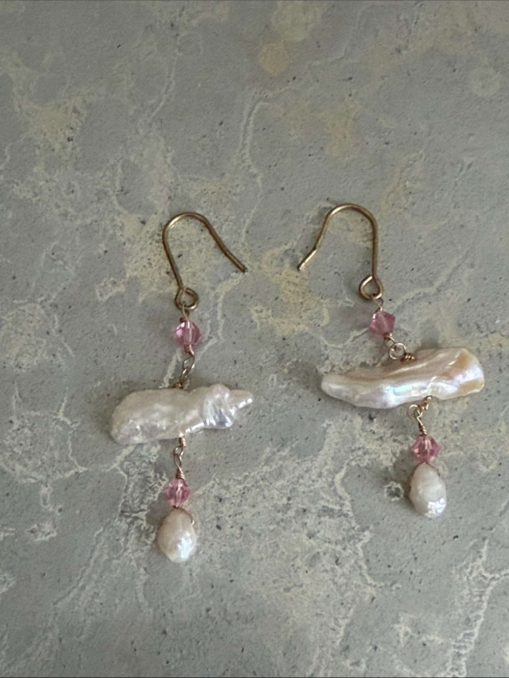 Freshwater Pearl & Pink Crystal Drop Earrings - Women Jewelry